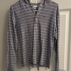 Lacoste Men's Black and White Striped Hoodie